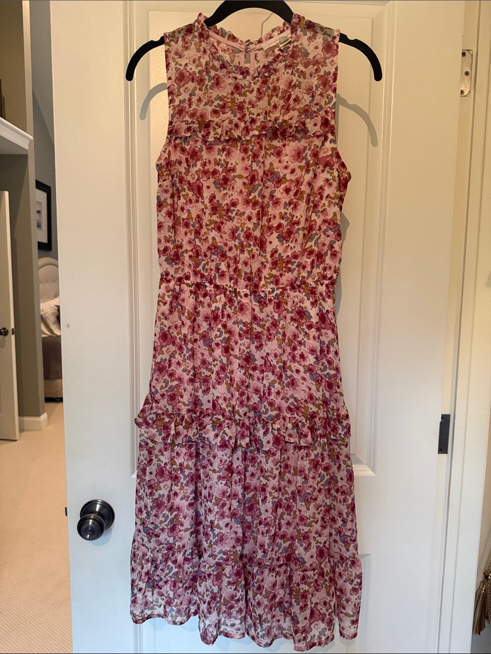 Monteau Pink Floral Sleeveless Tiered Midi Dress